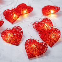 20 3D Hollowed Rattan Heart Shaped 3M String Fairy Lights Battery Indoor & Outdoor