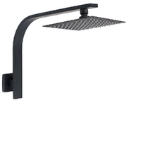 Matt Square Thin Rain Shower Head Gooseneck Wall Arm Watermark Black