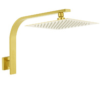 Wels Brushed Square Sus Shower Head Gooseneck Wall Arm Set Gold