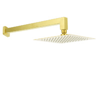 Wels Brushed Square Thin Rain Shower Head Straight Wall Arm Set Gold