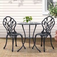 3PC Outdoor Setting Bistro Set Chairs Table Cast Aluminum Patio Furniture Tulip