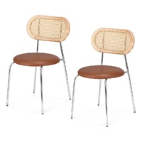 Dining Chairs PU Leather Rattan Kitchen Lounge Cafe Accent Chair Brown