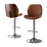 Bar Stools Bentwood Adjustable Kitchen Counter Chair Leather Brown