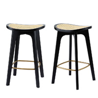 Bar Stools Rattan Counter Kitchen Dinning Chair Bamboo Saddle Black