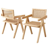 Dining Chairs Wooden Rattan Seat Rubber Wood Frame