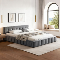 Bed Frame Headboard Velvet Platform Base for Modern Bedrooms Grey