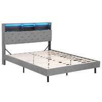 Bed Frame LED Mattress Base Platform with Storage Shelf Hidden Storage Box Grey