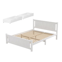 Bed Frame Wooden Platform with 2 Storage Drawers RIO White
