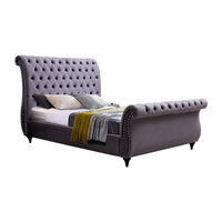 Sleigh Bed Frame Velvet Upholstery Tufted Headboard and Footboard Deep Quilting