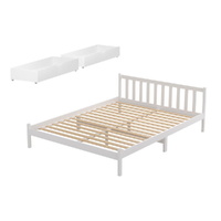 Bed Frame Wooden Platform with 2 Storage Drawers SOFIE White