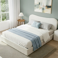 Bed Frame with Gaslift Storage Wooden Platform Mattress Base Boucle Upholstered White