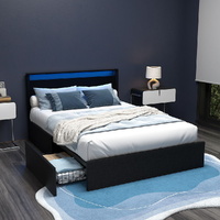 Bed Frame LED with 4 Drawers DUNN Black