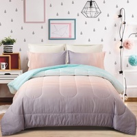 Girls Comforter Set,, Ombre Rainbow 3-Piece Bedding Collection Blue Pink