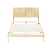 Bed Frame with Rattan Headboard Wooden Bed Base BRUNO