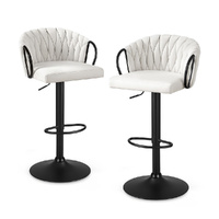 Bar Stool Kitchen Dining Chair Counter Gaslift Woven Velvet Ivory