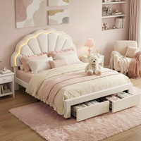 Bed Frame with 2 Storage Drawers Upholstered Velvet Platform Bed LED Headboard