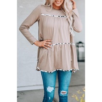 Azura Exchange Leopard Splicing Ruffle Long Sleeve Top