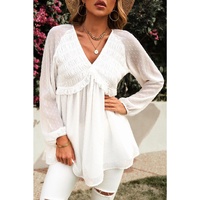 Azura Exchange Swiss Dot Ruffled V Neck Top