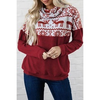 Azura Exchange Christmas Elk Print Cowl Neck Knit Top