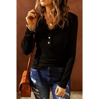 Azura Exchange Lace Splicing V Neck Long Sleeve Top