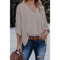 Azura Exchange V Neck 3/4 Sleeve High Low Hem Shirt
