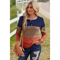 Azura Exchange Lace Splicing Color Block Long Sleeve Top