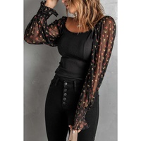 Azura Exchange Contrast Smocked Long Sleeve Ribbed Top