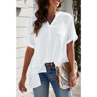 Azura Exchange Plaid Print V Neck Shirt with Slits