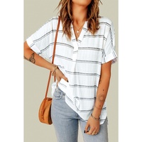 Azura Exchange Striped Print V Neck Shirt with Slits