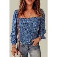 Azura Exchange Floral Smocked Top with Square Neck and Puff Sleeves