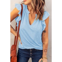 Azura Exchange Solid V Neck Butterfly Sleeve Tee