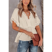 Azura Exchange Lace Splicing V Neck Blouse