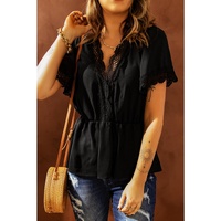 Azura Exchange Lace Splicing V Neck Blouse