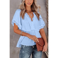 Azura Exchange Lace Splicing V Neck Blouse