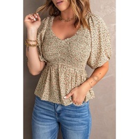 Azura Exchange Puff Sleeve Smocked Top with Floral Print