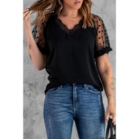 Azura Exchange Polka Dot Mesh Patchwork Blouse