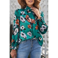 Azura Exchange Printed Smocked Mock Neck Blouse