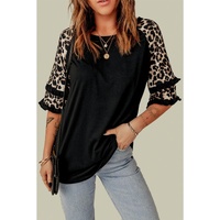 Azura Exchange Leopard Patchwork Ruffled Sleeve Top