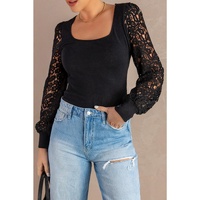 Azura Exchange Black Crochet Sleeve Square Neck Top
