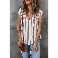 Azura Exchange Loose V Neck Short Sleeve Top with Striped Print