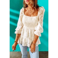 Azura Exchange Square Neck Smocked Puff Sleeve Blouse