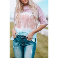 Azura Exchange Lace Stitching Tie-Dye Short Sleeve T-Shirt in 95% Polyester+5% Elastane