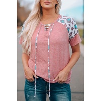 Azura Exchange Leopard Sleeve Lace-Up T-Shirt