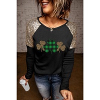 Azura Exchange Sequin Patchwork Plaid Leopard Long Sleeve Top