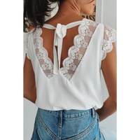 Azura Exchange Lace Patchwork Lace-up Backless V Neck Blouse