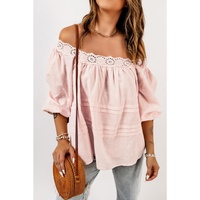 Azura Exchange Puff Sleeve Eyelet Babydoll Blouse