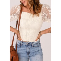 Azura Exchange Lace Mesh Crochet Patchwork Shirred Blouse