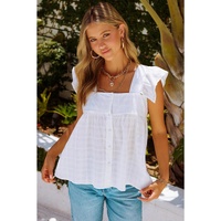 Azura Exchange Puckered Texturing Ruffled Cap Sleeves Babydoll Top