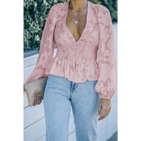 Azura Exchange Puff Sleeve Smocked Waist Peplum Top