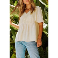 Azura Exchange V-Neck Crochet Detail Babydoll Top